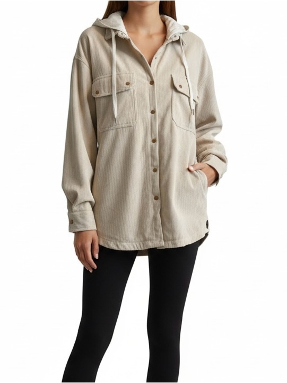 Hooded Utility Shacket in Light Beige